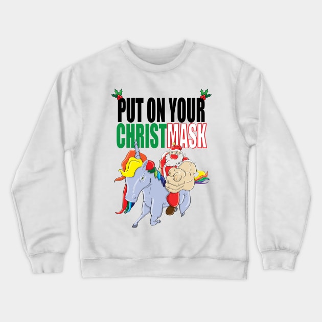 Santa Fitmas Riding Rainbow Unicorm Crewneck Sweatshirt by YasudaArt